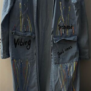 Spoon Jeans Blue Artistic Long Coat